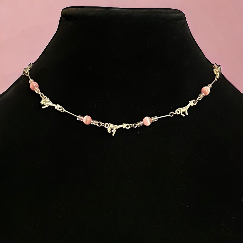 Cool Jewels pink tigers eye and giraffe link necklace